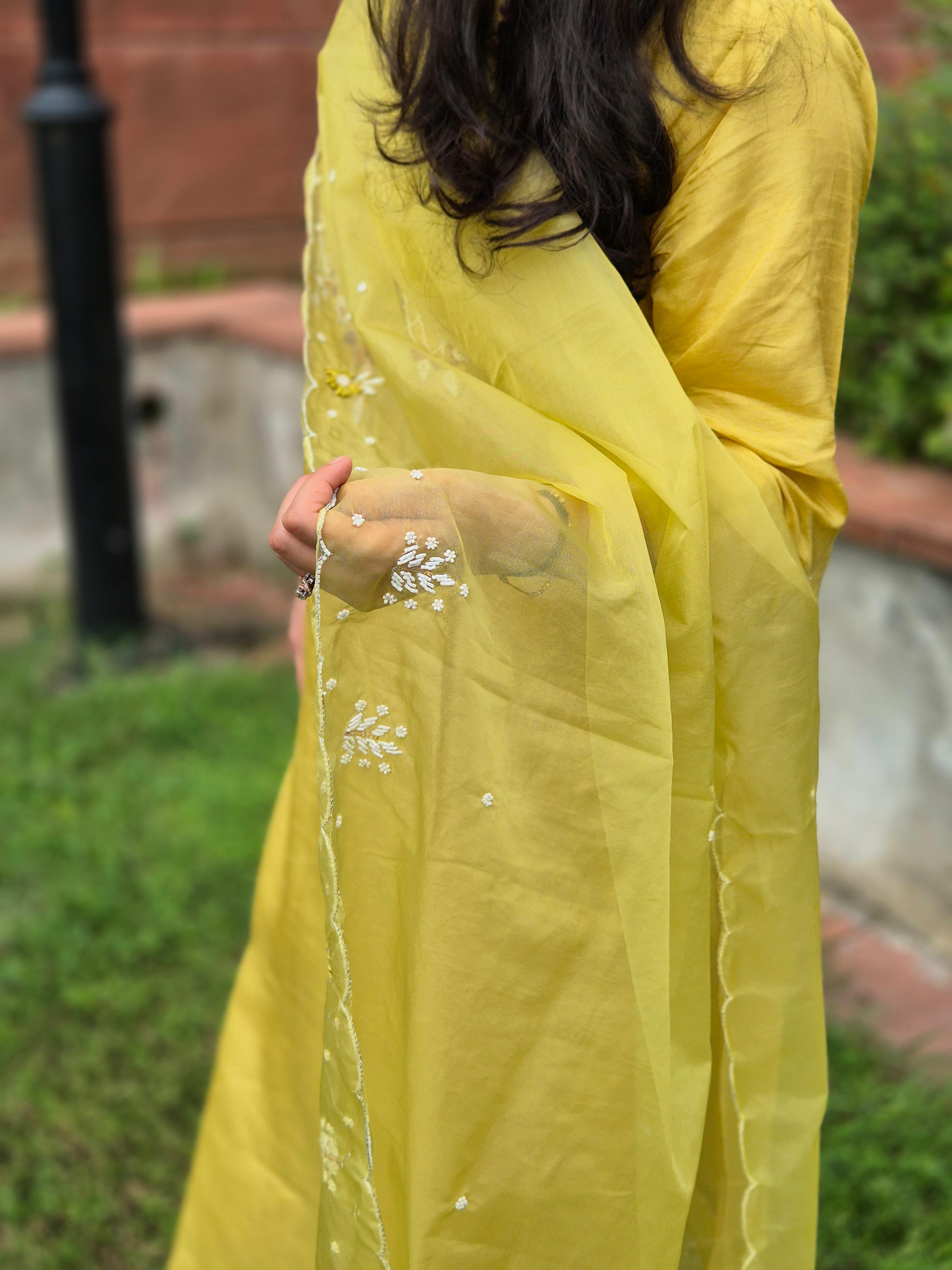 Lime Yellow Dola Silk Suit Set