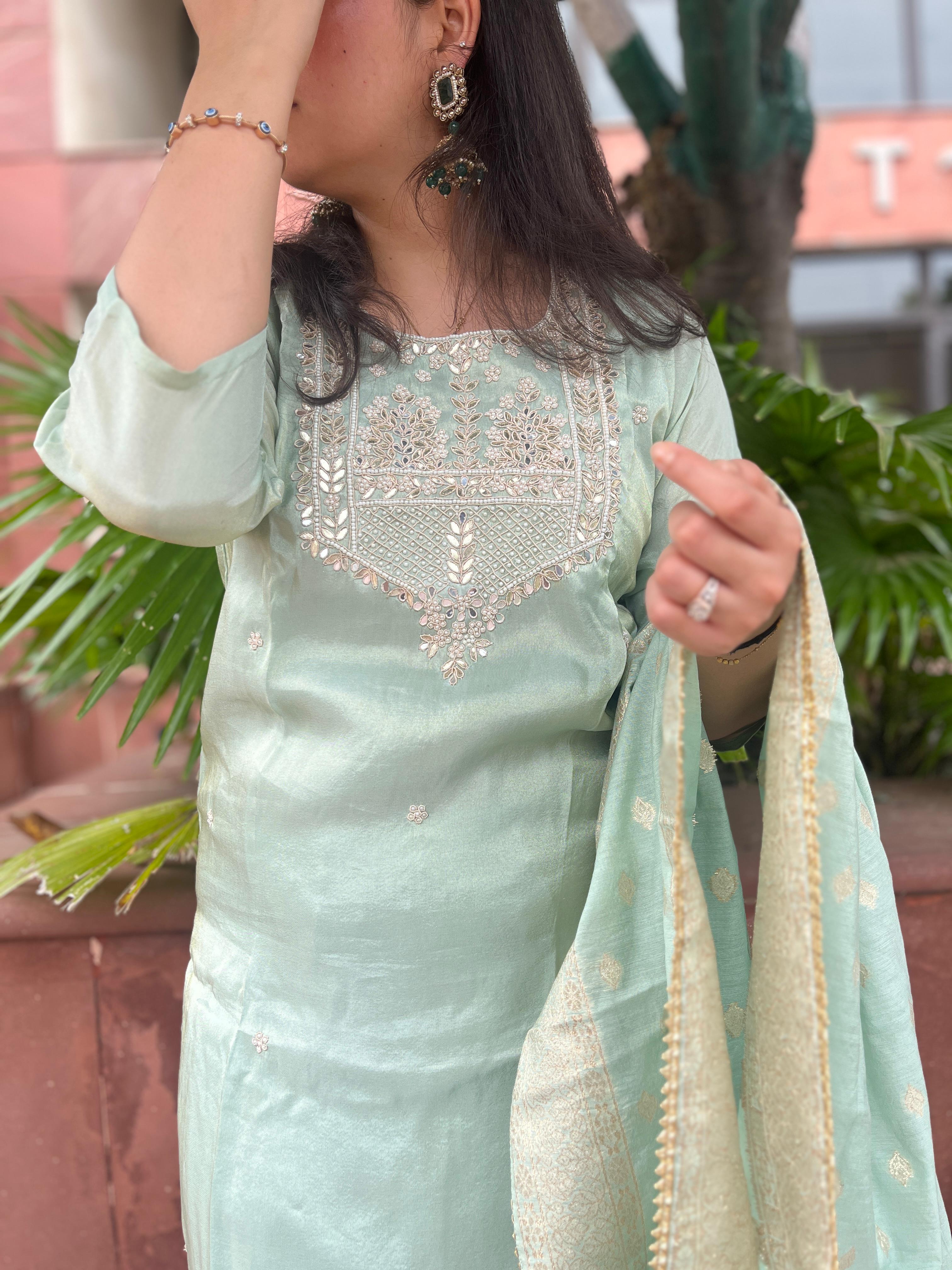 Sage Green Dola Silk Suit Set