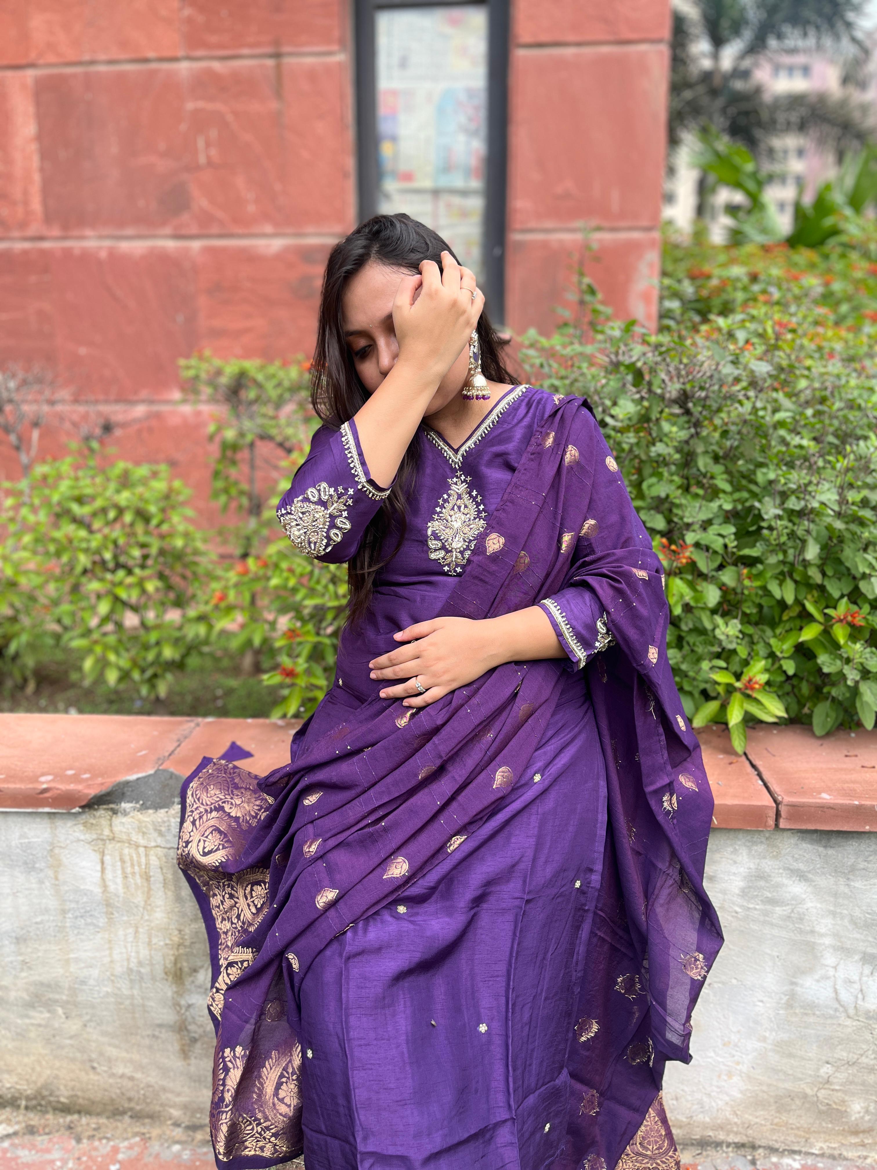 Violet Dola Silk Suit Set