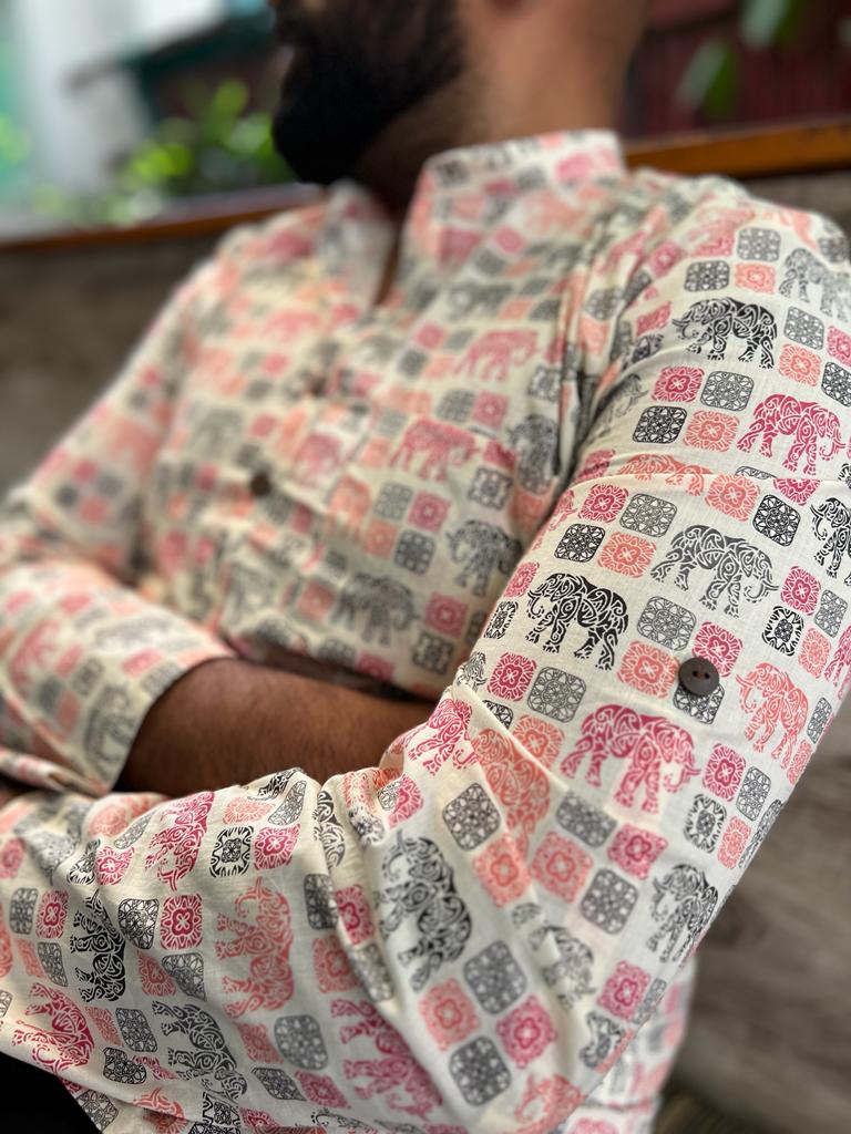 Elephant print short kurta